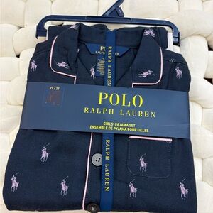 Polo by Ralph Lauren Girls' Dark Pajama Set with Light Pink Details